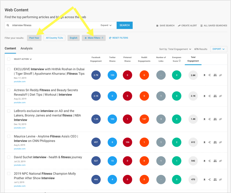 Buzzsumo pour les vidéos Exemple