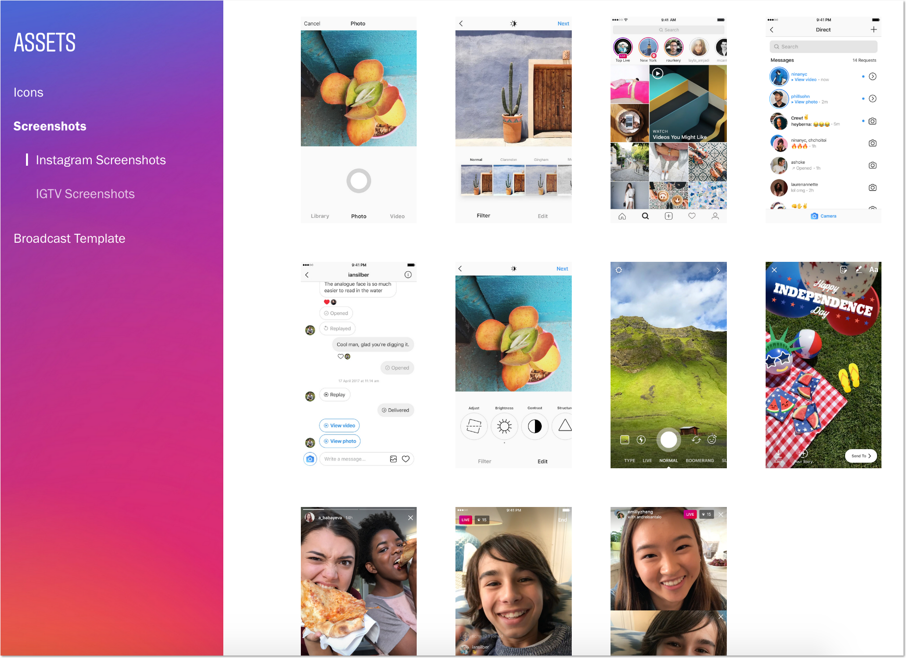 Przewodnik po stylach/przykład zasobów dla strony prasowej z Instagrama