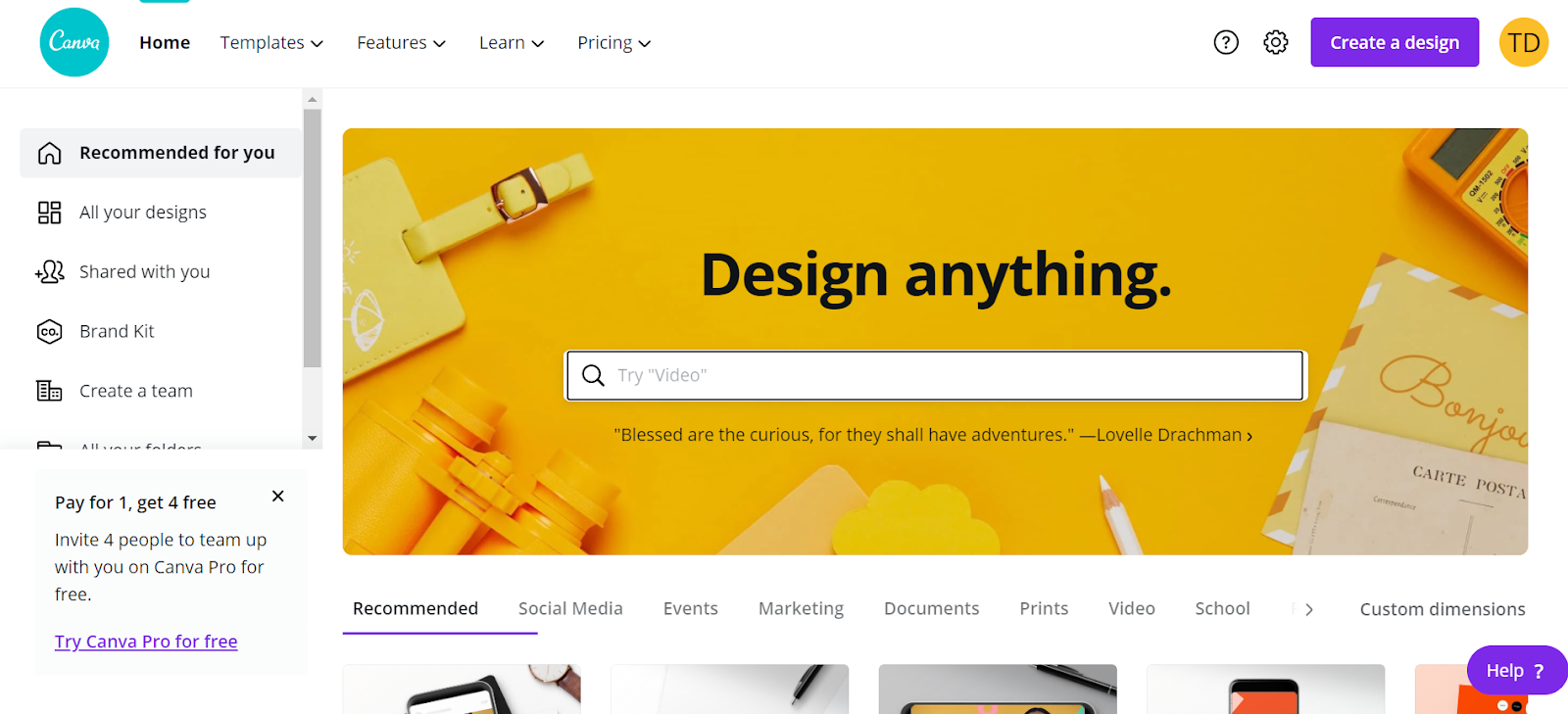 Strona główna serwisu Canva