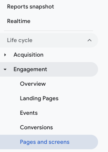 Report di pagine e schermate ga4
