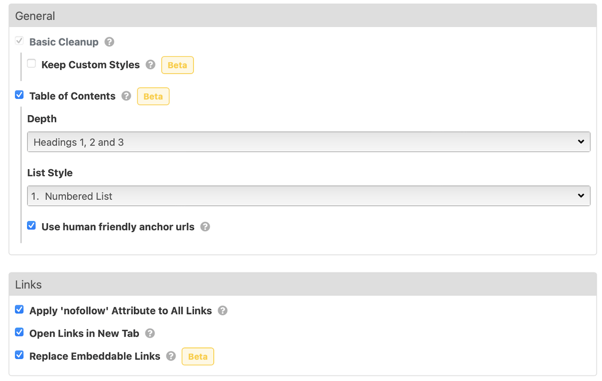 Exporter les paramètres dans Wordable