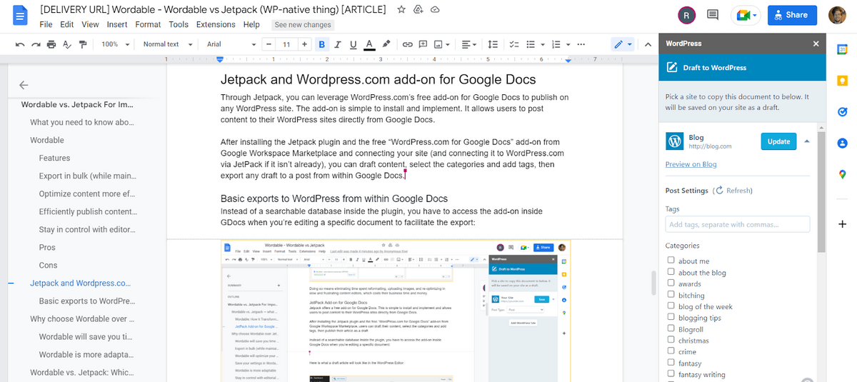 Mettre à jour le brouillon dans WordPress via le module complémentaire Google Docs
