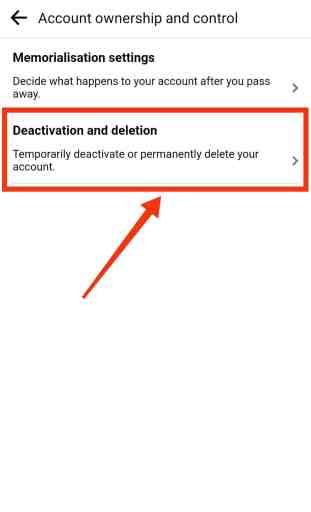 حدد خيار إلغاء التنشيط والحذف لإلغاء تنشيط facebook مؤقتًا