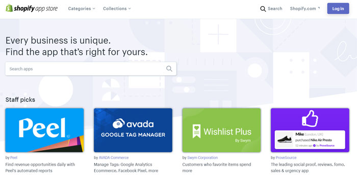 Скриншот целевой страницы Shopify App Store