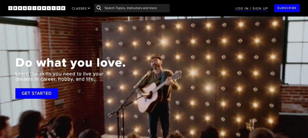 Screenshot der Homepage der creativelive-Kursplattform