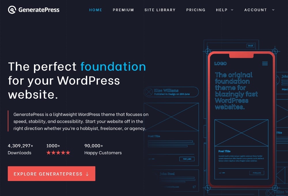 Screenshot der Homepage des GeneratePress-WordPress-Themes