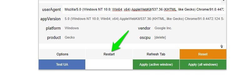 User-Agent zurücksetzen