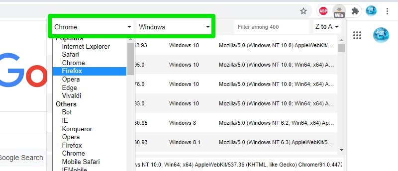 User-Agent-Chrome-Erweiterung