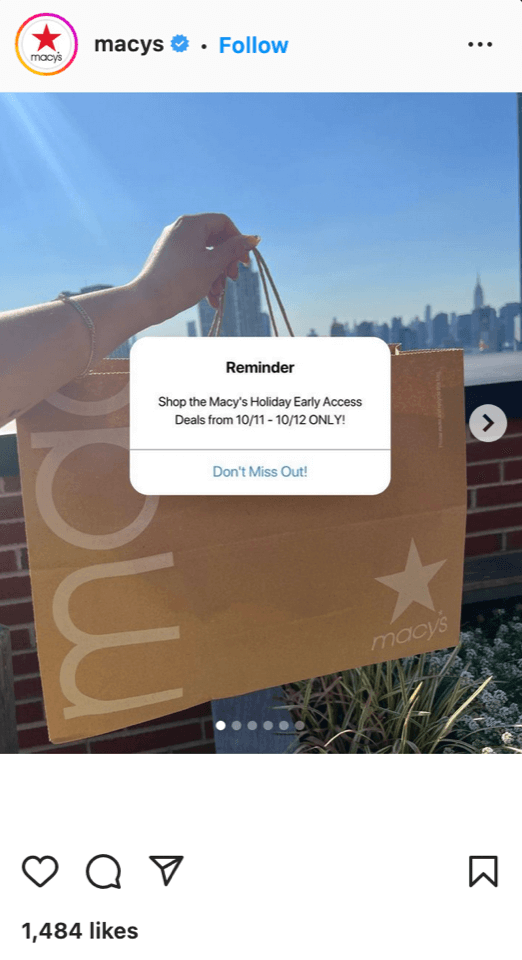 Macy'nin Instagram'daki sosyal medya reklamı