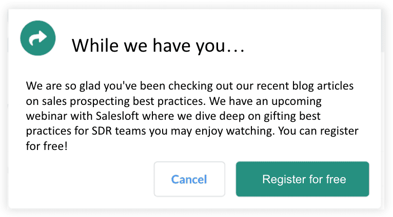 Post-Geschenk-CTA zur Förderung von Event-Registrierungen und Upsells