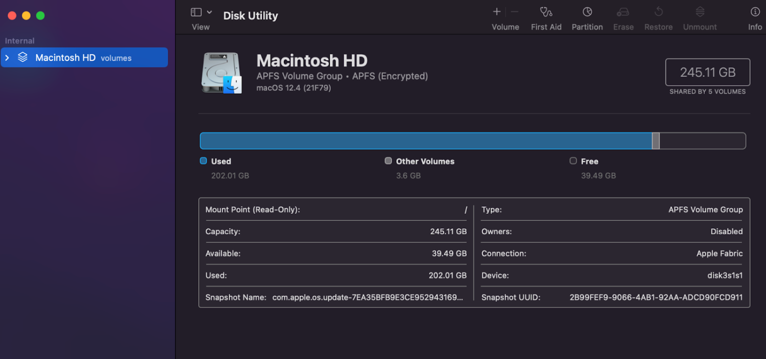 опция дисковой утилиты