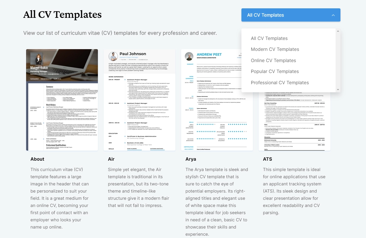 Некоторые шаблоны VisualCV, которые вы должны попробовать