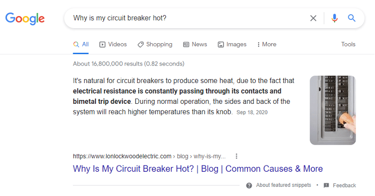 تعرض مدونة كهربائي صورة على SERPs