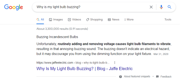 تعرض مدونة Electrician مقتطفًا منسقًا على Google