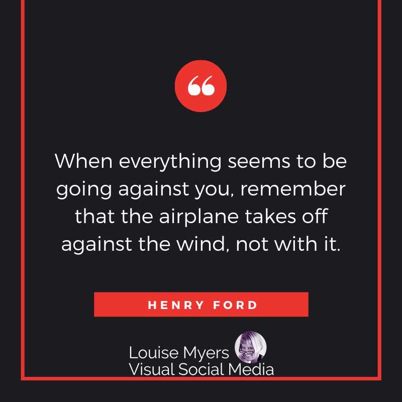 검은색과 빨간색 그래픽에는 바람에 맞서 이륙하는 비행기에 대한 인용문이 있습니다.