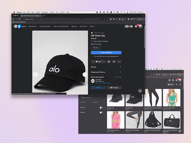 Negozio di Facebook con un esempio di catalogo