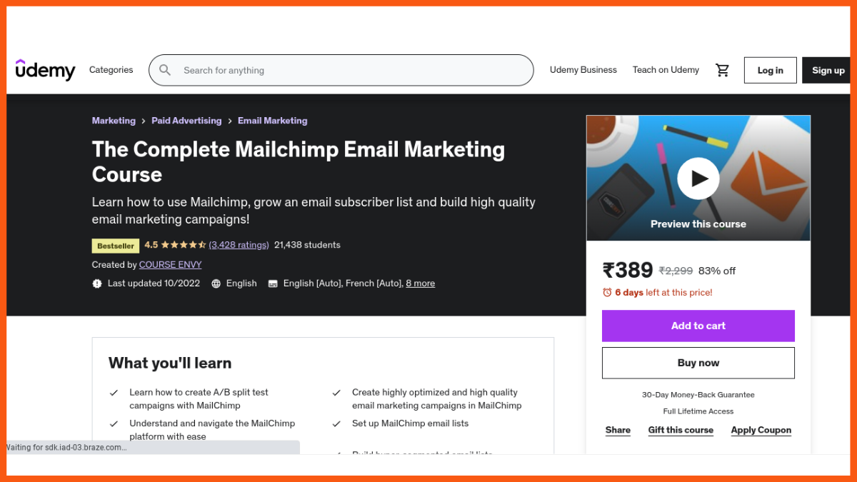Udemy 的完整 Mailchimp 电子邮件营销课程