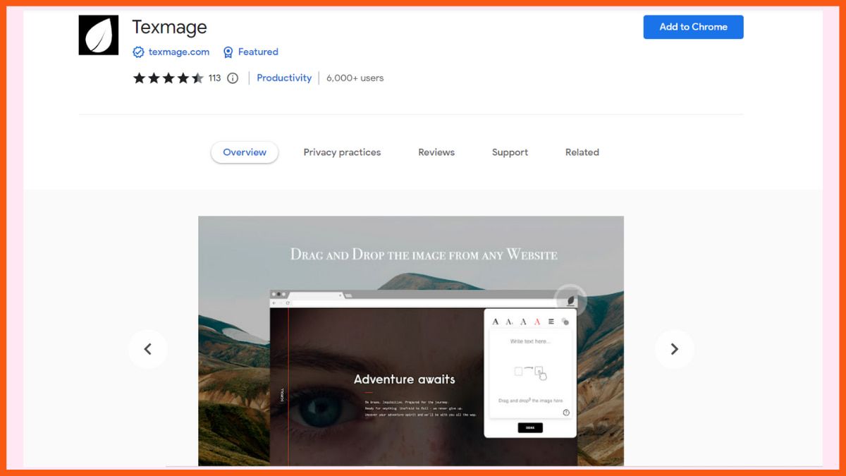 Texmage - 그래픽 디자이너를 위한 최고의 Chrome 확장 프로그램