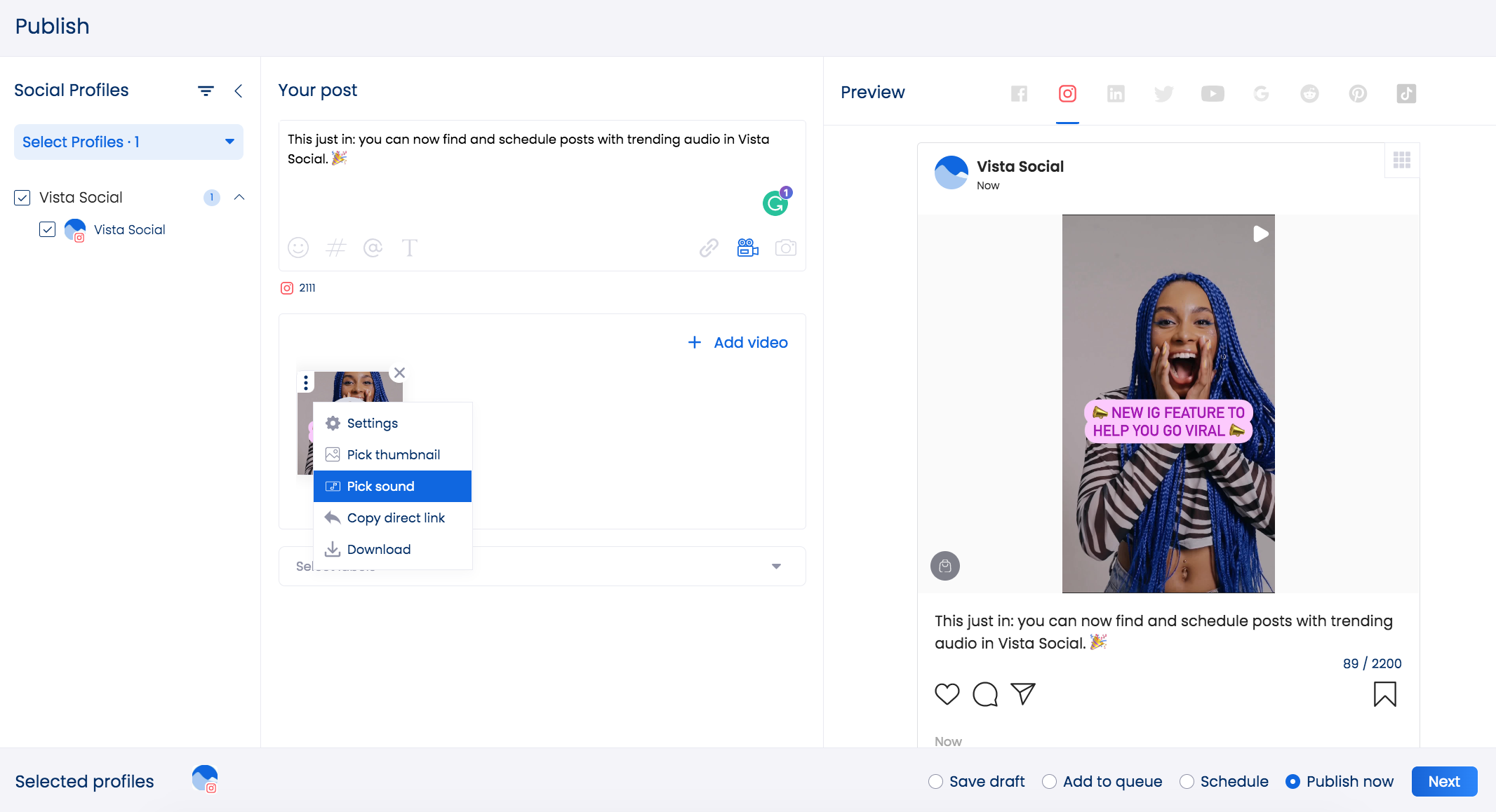 En iyi Instagram Reels planlama aracı Vista Social'dır