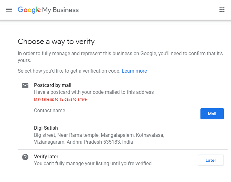 Cum să creez afaceri online pe Google My Business în 2022? 10 choose a way to verify