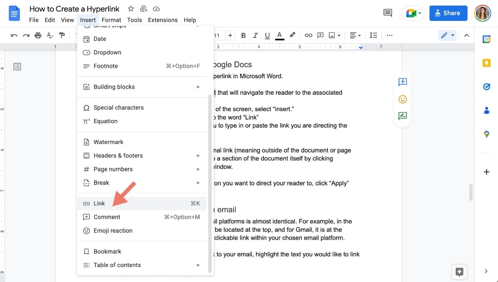 cara membuat hyperlink dalam contoh Google Docs