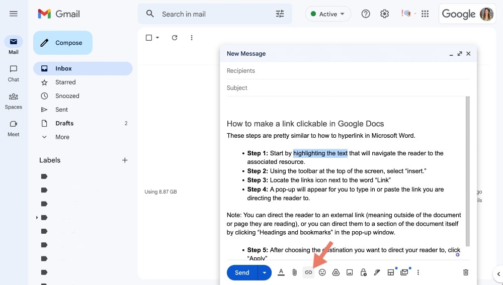 cara membuat hyperlink dalam contoh email