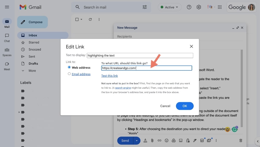membuat hyperlink di gmail