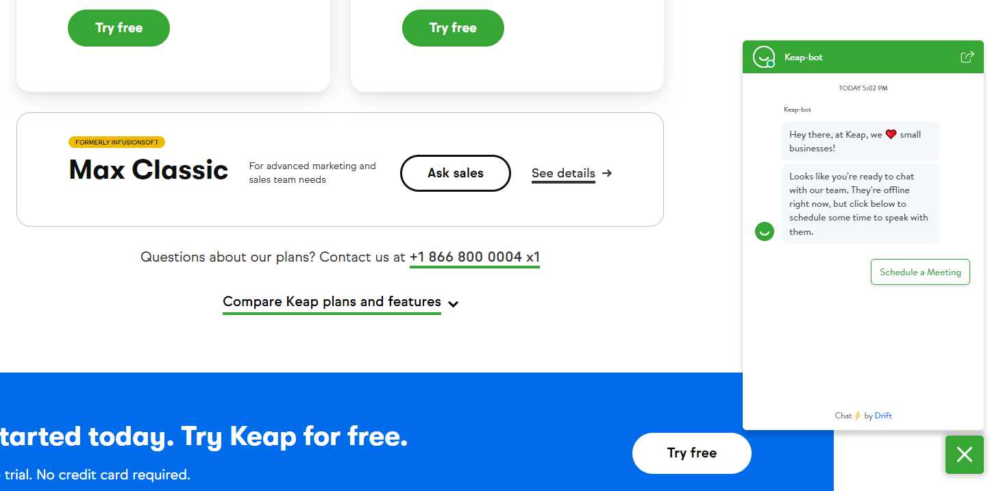 Chatta per l'abbonamento Max Classic Keap