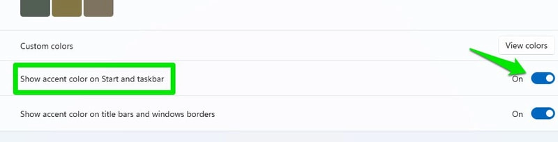 Tampilkan warna pada bilah tugas