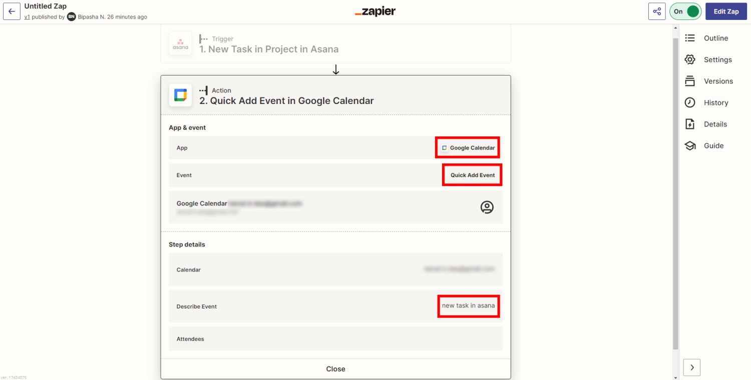 Aggiunte app di azione ed eventi nell'app di azione