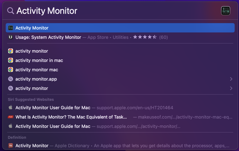 ค้นหากิจกรรมมอนิเตอร์ในสปอตไลต์