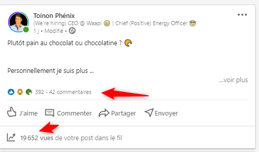 LinkedIn 上的 example de post qui fait des vues