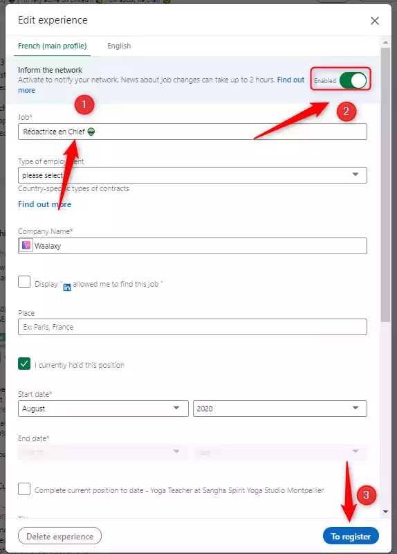 cum să schimbi titlul postului pe LinkedIn cu notificare