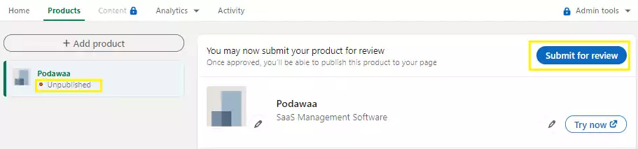 enviar página do produto