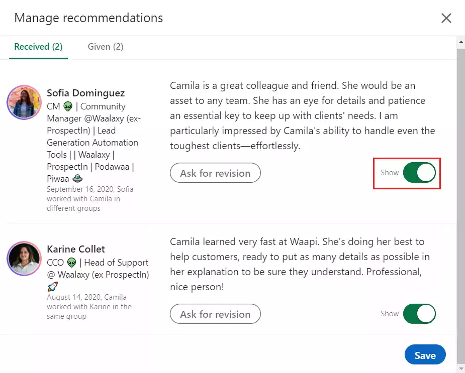 إظهار أو إخفاء كيفية المصادقة على LinkedIn