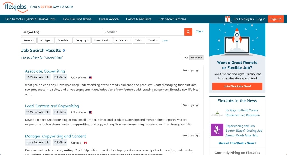pekerjaan copywriting di flexjobs