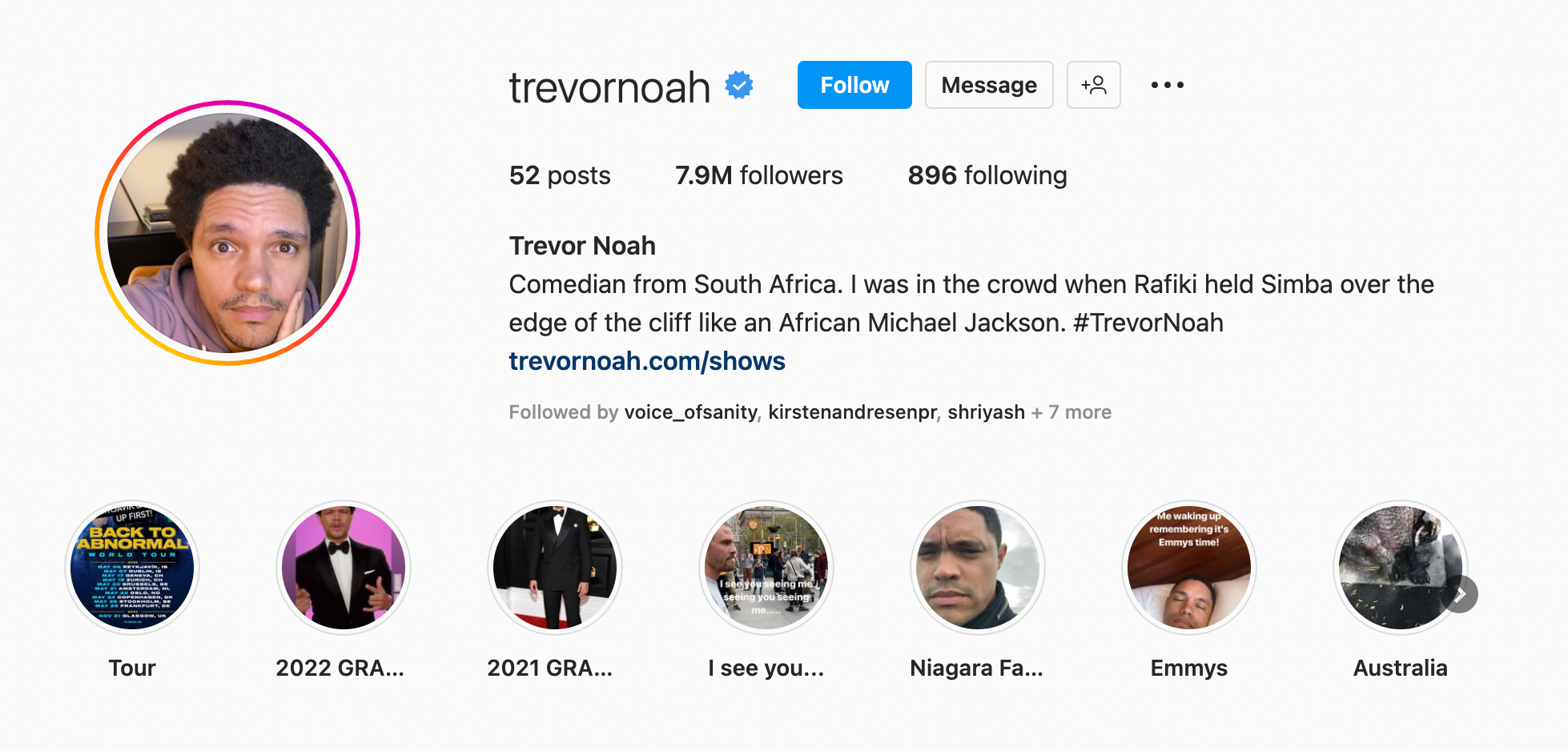 Instagramの個人的な略歴の例