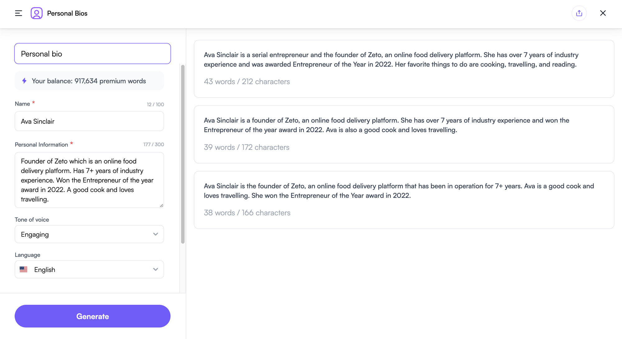 Writesonic のパーソナル バイオ ジェネレーター: AI を使用して数秒でパーソナル バイオを生成します