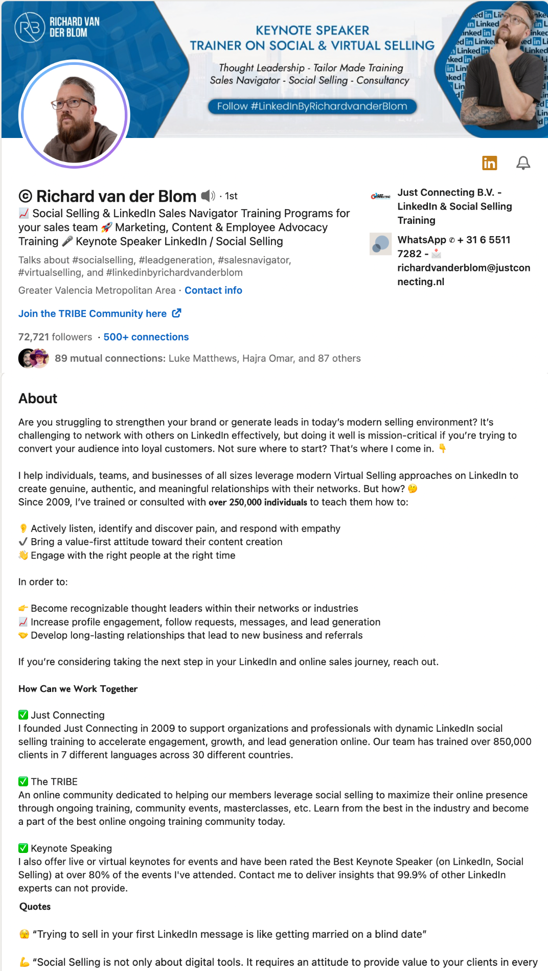 LinkedIn の個人略歴の例