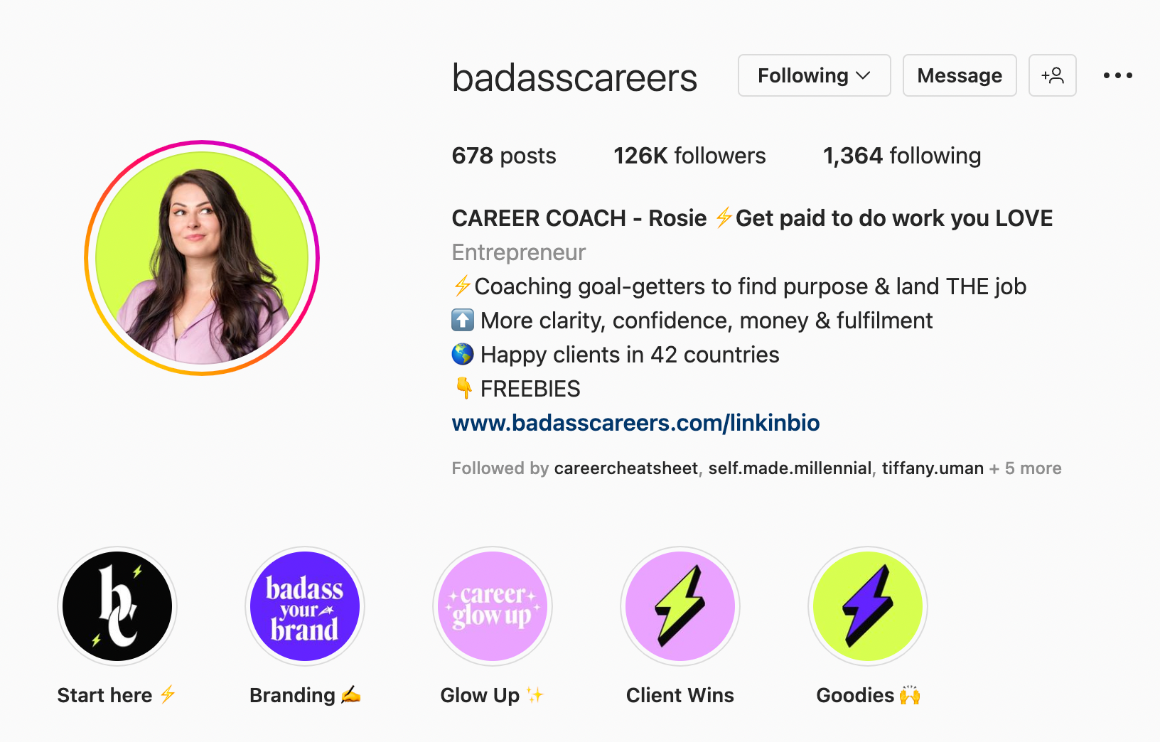 Instagramのバイオの例