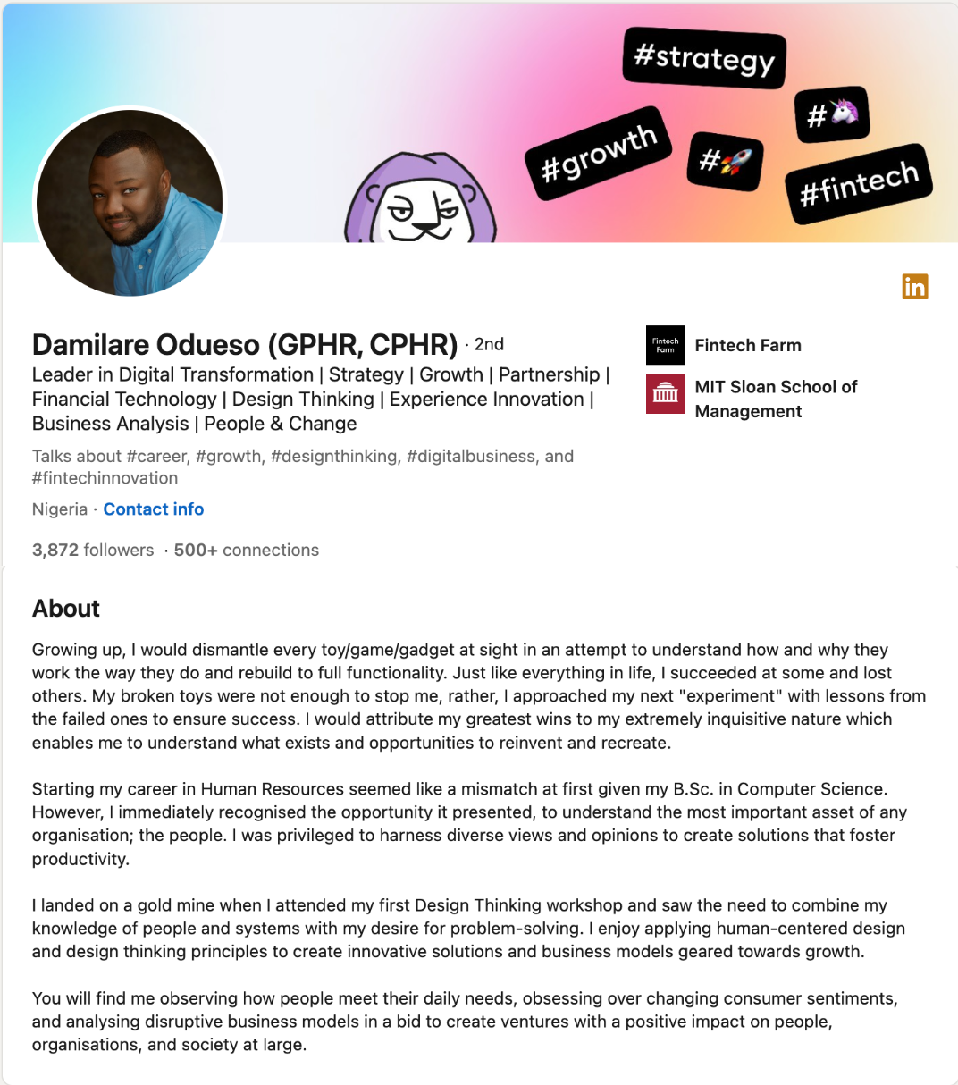 LinkedIn バイオの例