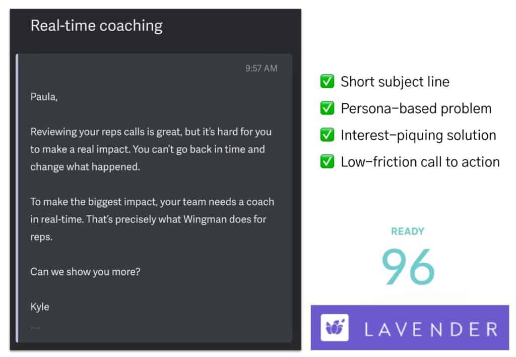 Пример исходящего электронного письма от Clari (Lavender)