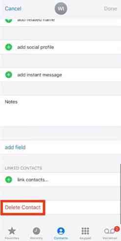İPhone'da Yinelenen Kişileri Silmek için Kişiyi Sil seçeneğine tıklayın