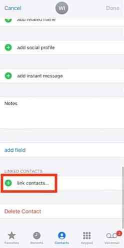 İPhone'da Yinelenen Kişileri Silmek için Kişileri Bağla seçeneğine tıklayın