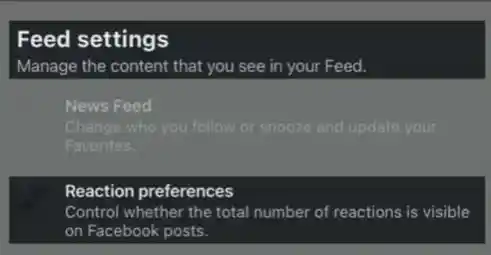 Klik opsi Preferensi Reaksi untuk cara menyembunyikan suka di Facebook