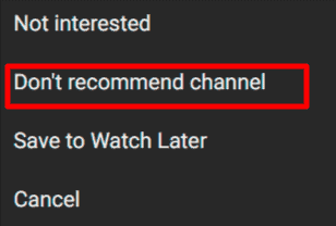 Utilisation de la fonctionnalité de dé-recommandation pour bloquer une chaîne sur YouTube