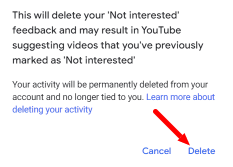Cliquez sur l'option de suppression pour bloquer une chaîne sur youtube