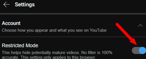 Activer le mode restreint pour bloquer une chaîne sur youtube