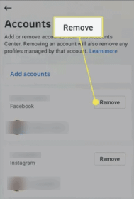Klicken Sie in den Einstellungen des Instagram-Kontocenters auf die Schaltfläche „Entfernen“, um Facebook von Instagram zu trennen