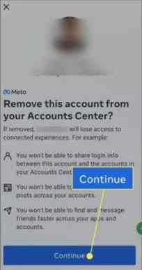 Gehen Sie zu den Einstellungen des Facebook-Kontocenters und klicken Sie auf die Schaltfläche „Entfernen“, um Facebook von Instagram zu trennen